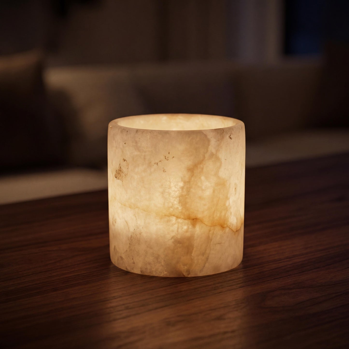 alabaster Egyptian Alabaster Candle Holder – Hand-Carved Natural Stone (10 ×10 cm) - side view