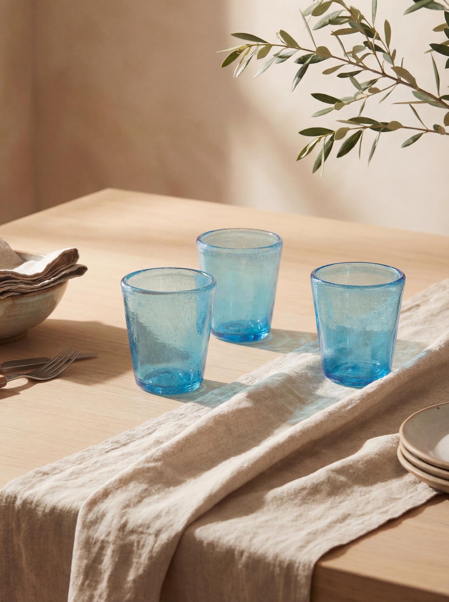 Handmade Turquoise Blue Hand Blown Glass Tumbler 10 cm Egyptian Artisan Drinkware by BEKYA