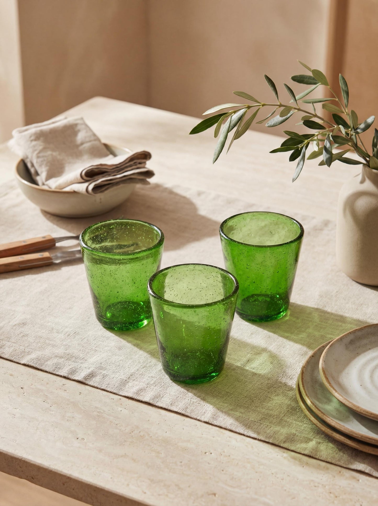 Handmade Green Hand Blown Glass Tumbler 10 cm Egyptian Artisan Drinkware by BEKYA