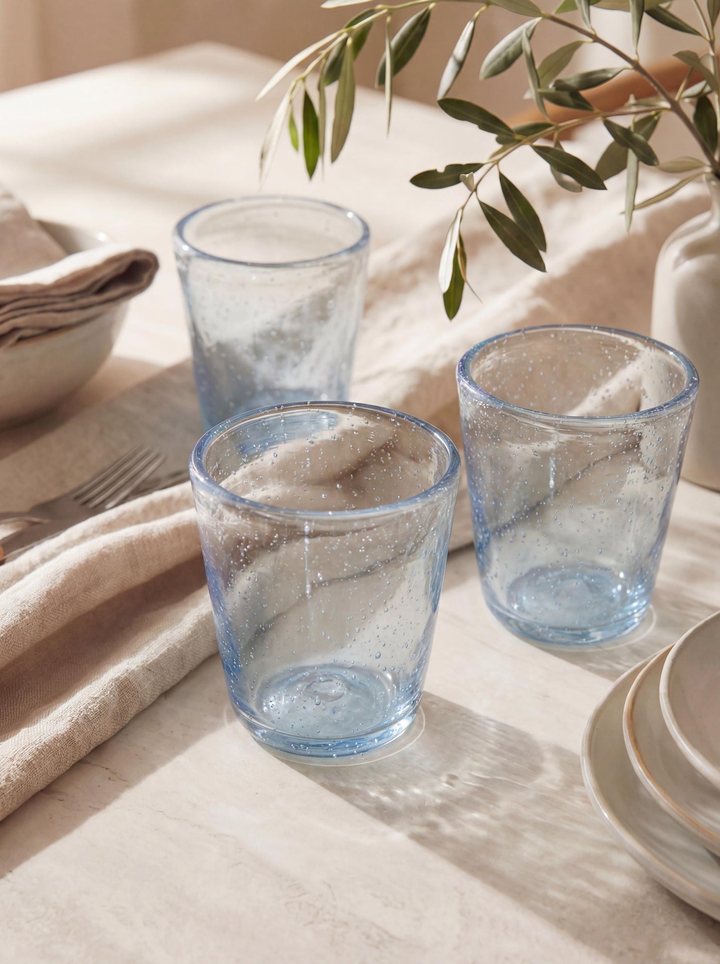 Handmade Light Blue Hand Blown Glass Tumbler 10 cm Egyptian Artisan Drinkware by BEKYA