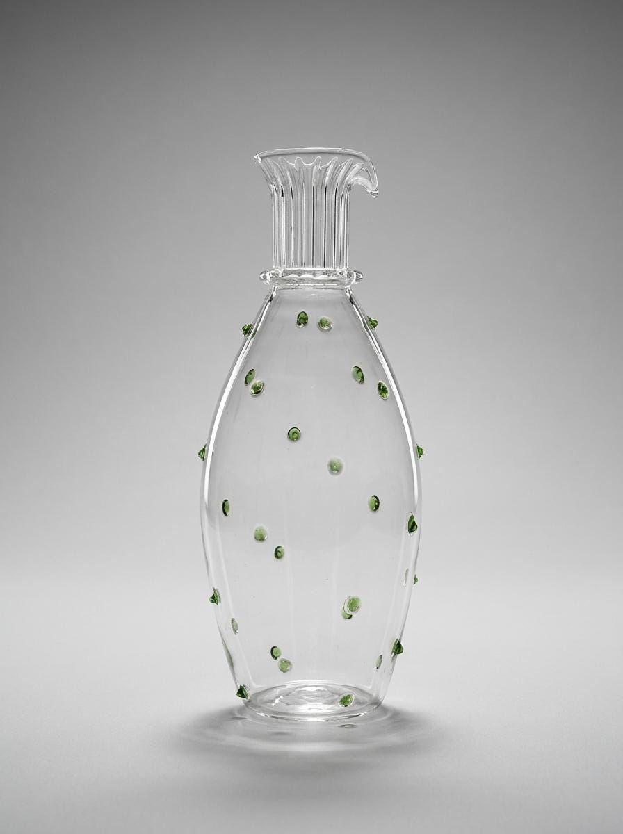 Handmade Glass Carafe with Green Dots 26.5 cm Hand Blown Egyptian Artisan by BEKYA