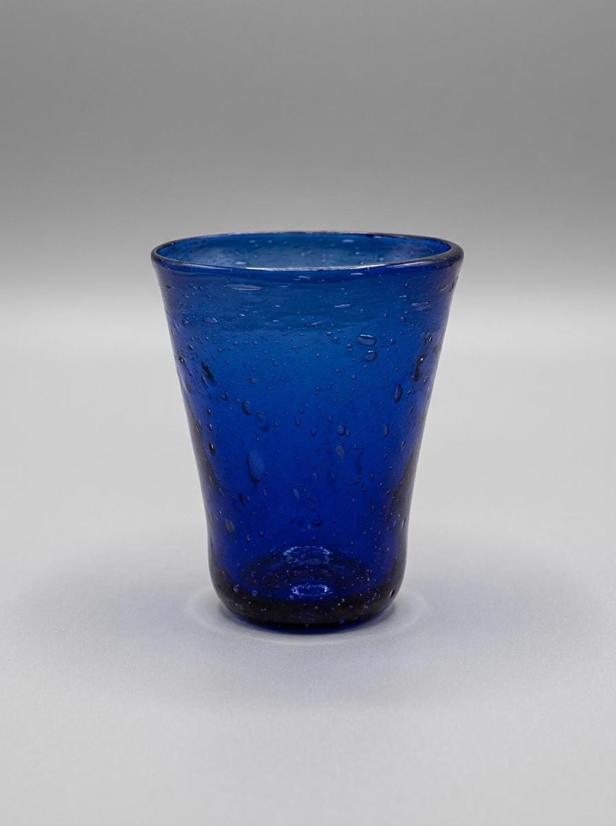 Handmade Cobalt Blue Hand Blown Glass V-Shaped Tumbler 10 cm Egyptian Artisan Drinkware by BEKYA
