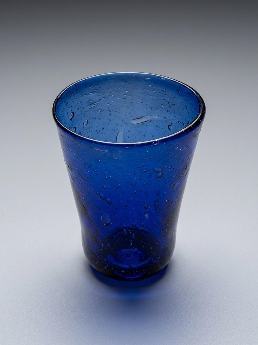 Handmade Cobalt Blue Hand Blown Glass V-Shaped Tumbler 10 cm Egyptian Artisan Drinkware by BEKYA