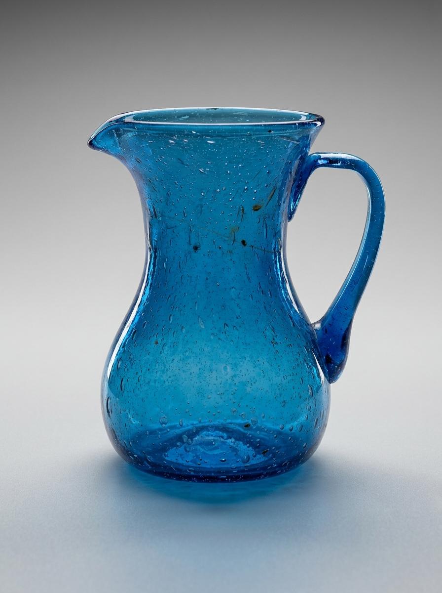 Handmade Turquoise Glass Jug 19 cm Hand Blown Egyptian Pitcher by BEKYA