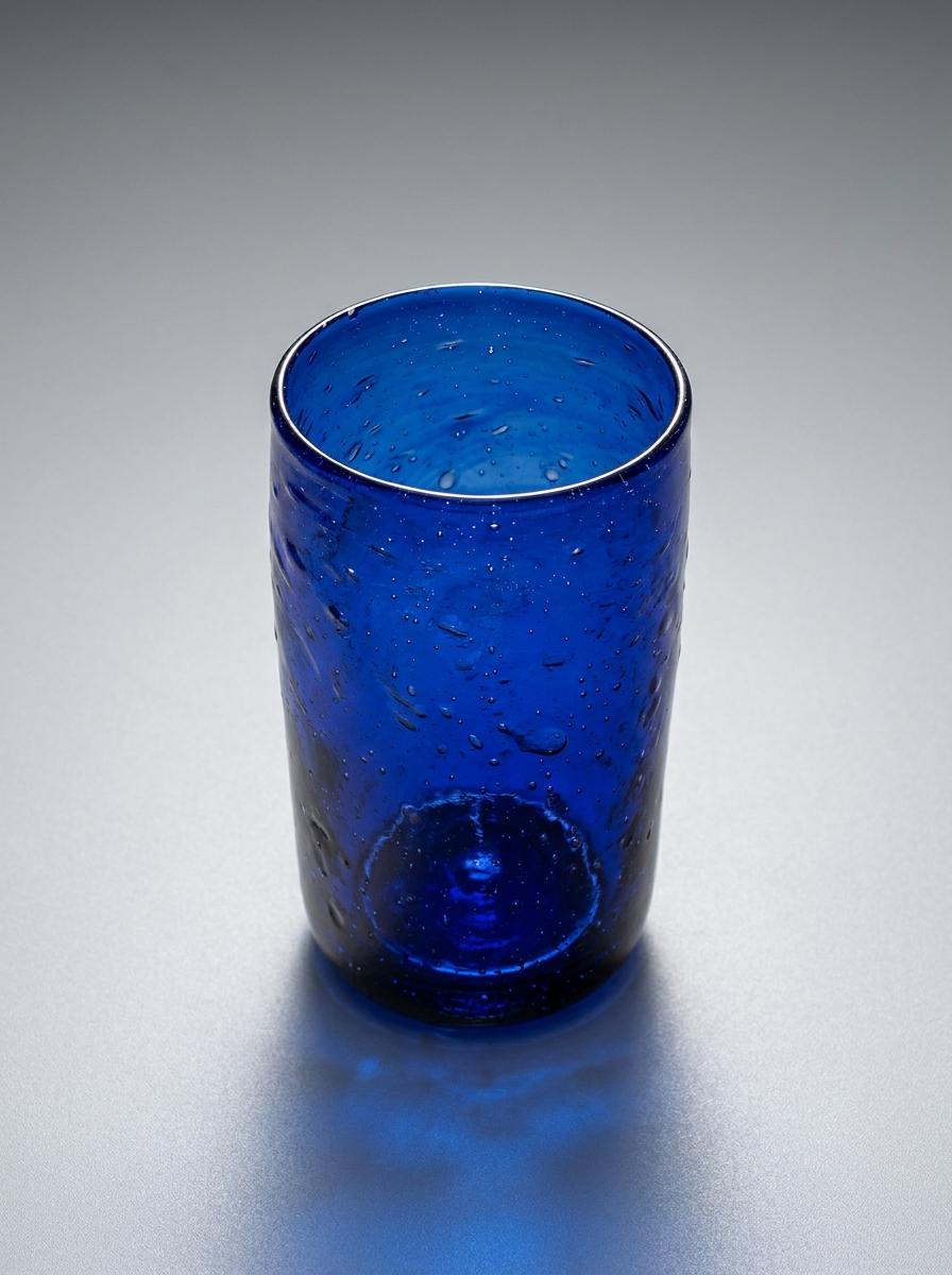 Handmade Cobalt Blue Hand Blown Glass Tumbler 13 cm Egyptian Artisan Drinkware by BEKYA