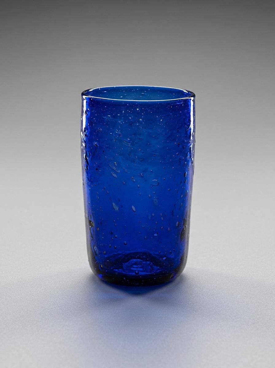 Handmade Cobalt Blue Hand Blown Glass Tumbler 13 cm Egyptian Artisan Drinkware by BEKYA