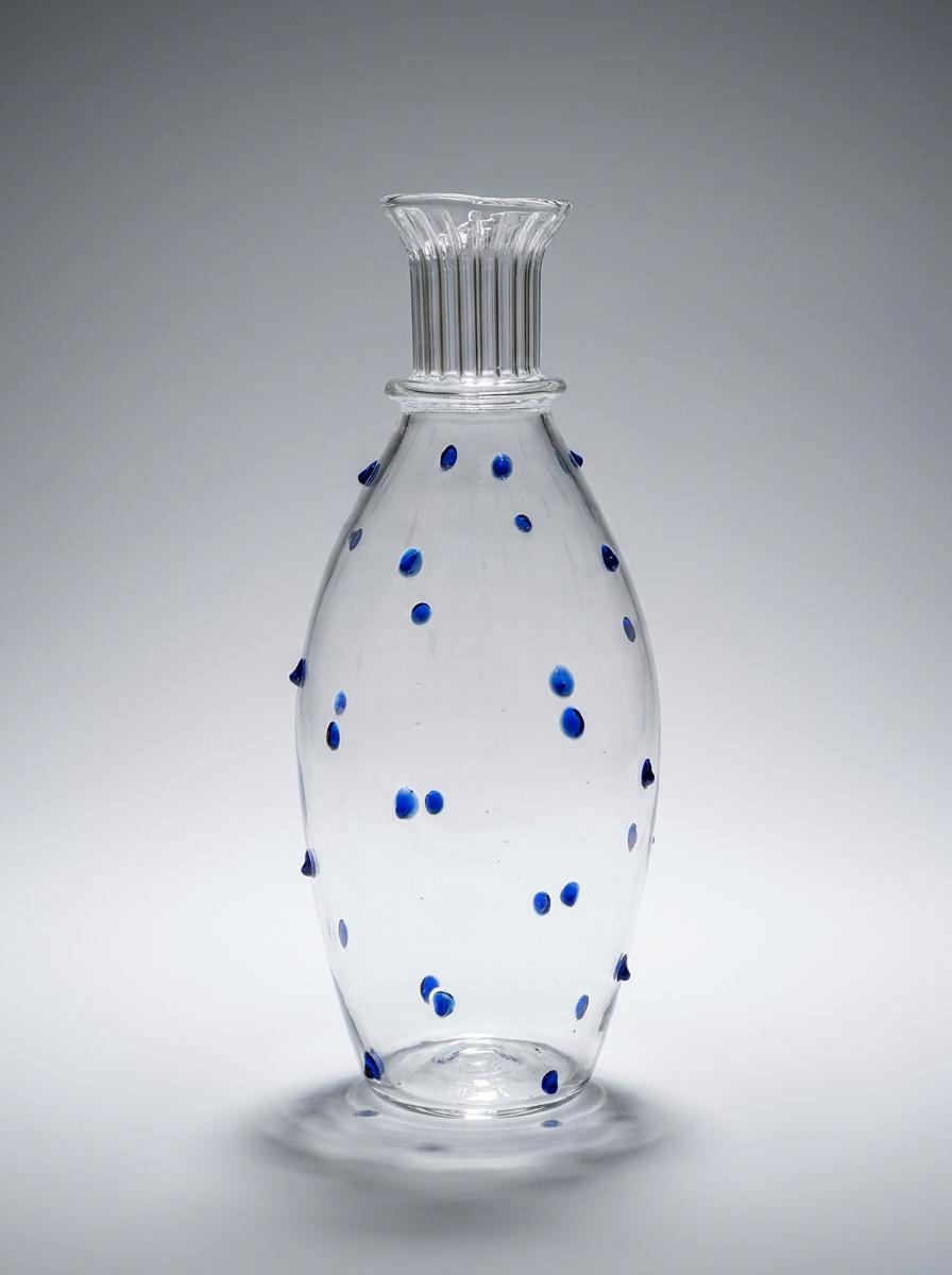 Handmade Glass Carafe with Cobalt Blue Dots 26.5 cm Hand Blown Egyptian Artisan by BEKYA