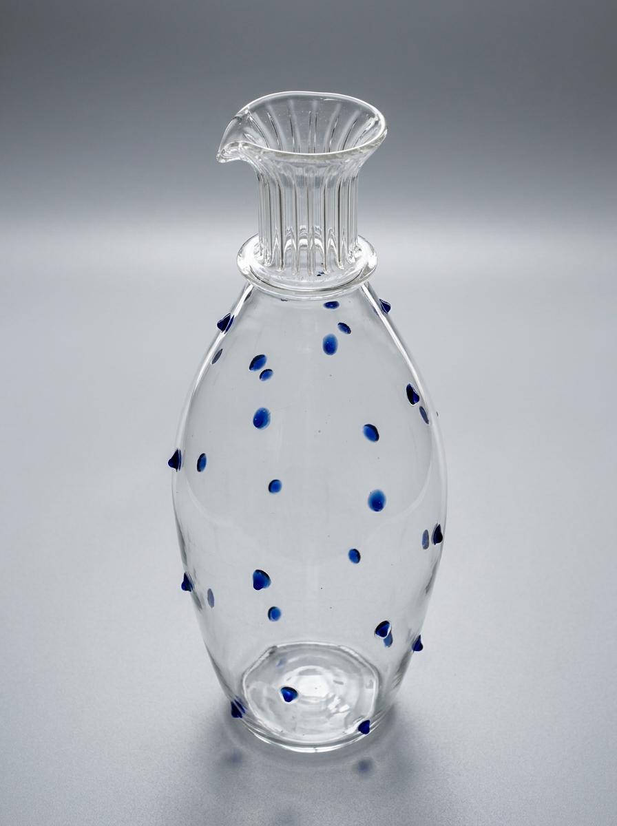 Handmade Glass Carafe with Cobalt Blue Dots 26.5 cm Hand Blown Egyptian Artisan by BEKYA