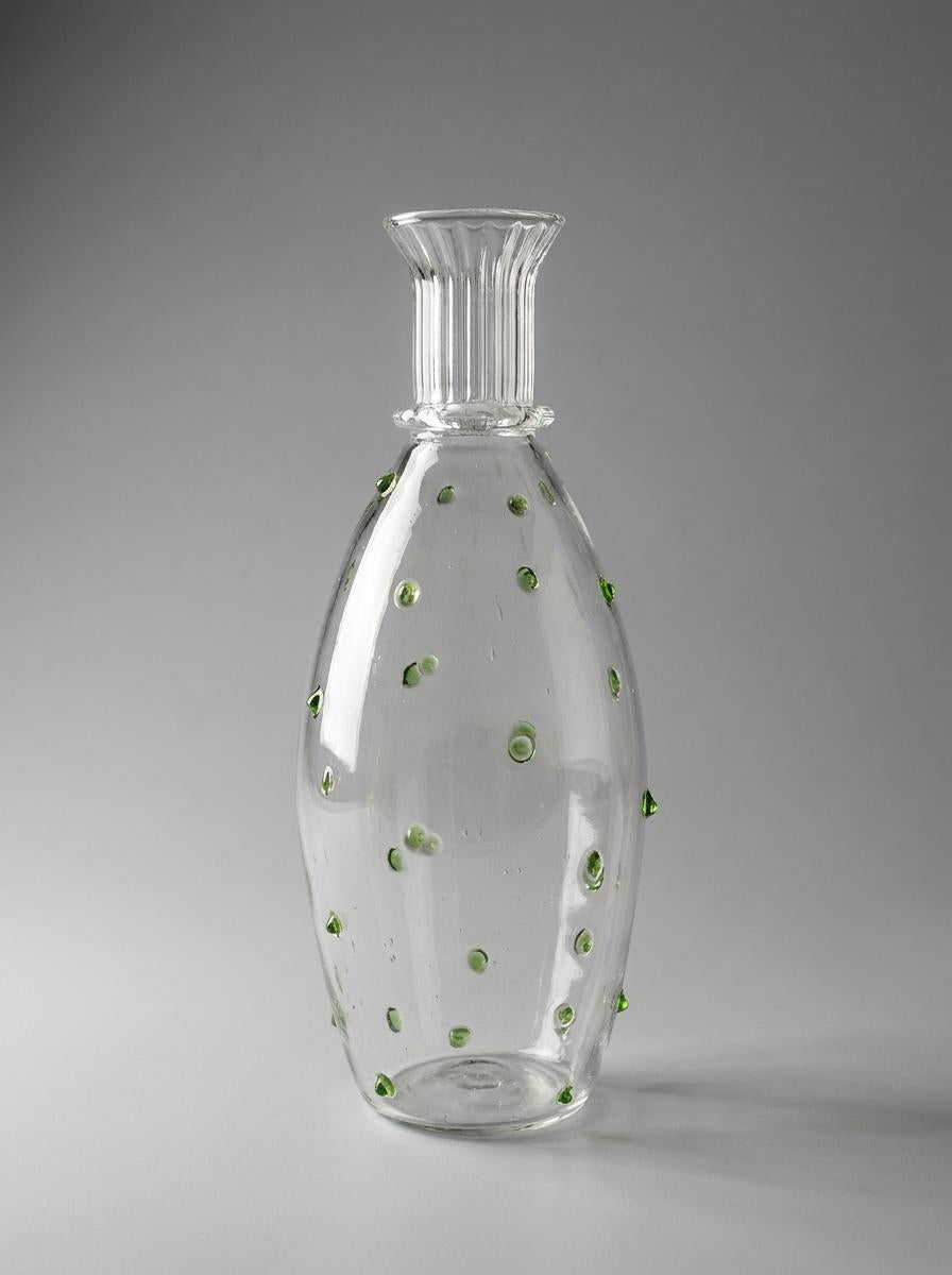 Handmade Glass Carafe with Green Dots 26.5 cm Hand Blown Egyptian Artisan by BEKYA