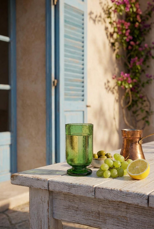 Handmade Green Hand Blown Glass Wine Goblet 11.5 cm Egyptian Artisan Drinkware by BEKYA