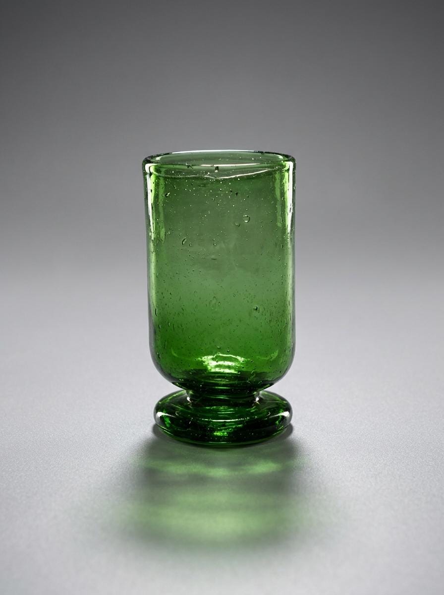 Handmade Green Hand Blown Glass Wine Goblet 11.5 cm Egyptian Artisan Drinkware by BEKYA