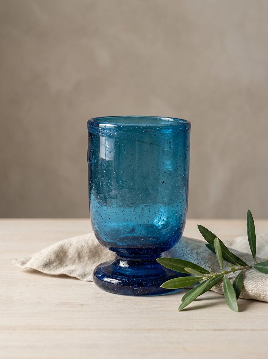 Handmade Turquoise Hand Blown Glass Wine Goblet 11.5 cm Egyptian Artisan Drinkware by BEKYA