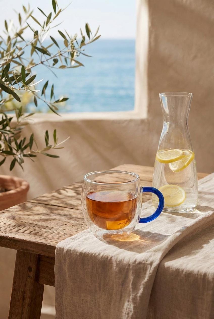 Handmade Hand Blown Double Walled Glass Tea Cup with Cobalt Blue Handle 8.5 cm by BEKYA