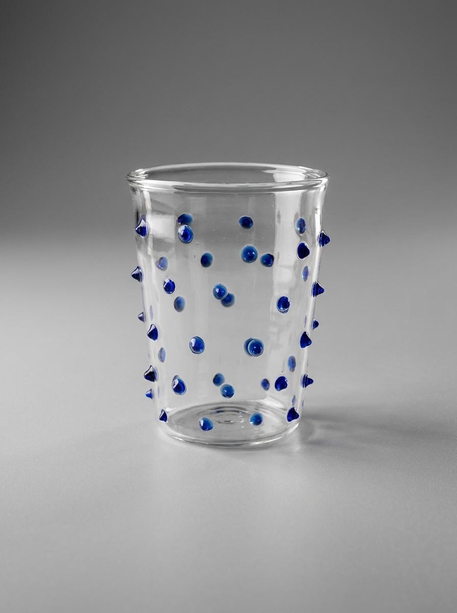 Handmade Hand Blown Glass Tumbler with Cobalt Blue Dots 10 cm Egyptian Artisan Drinkware by BEKYA