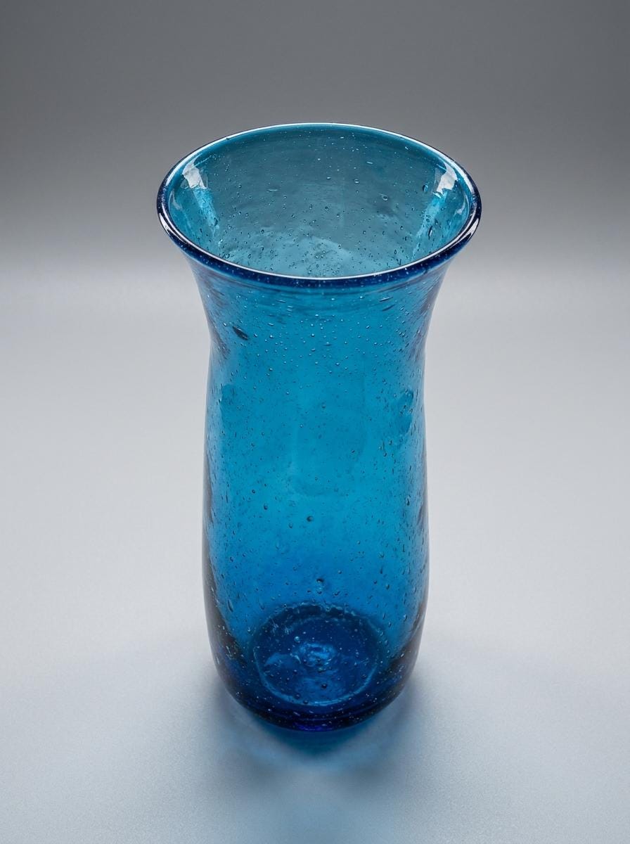 Handmade Turquoise Glass Vase 28 cm Flared Rim Hand Blown Egyptian by BEKYA