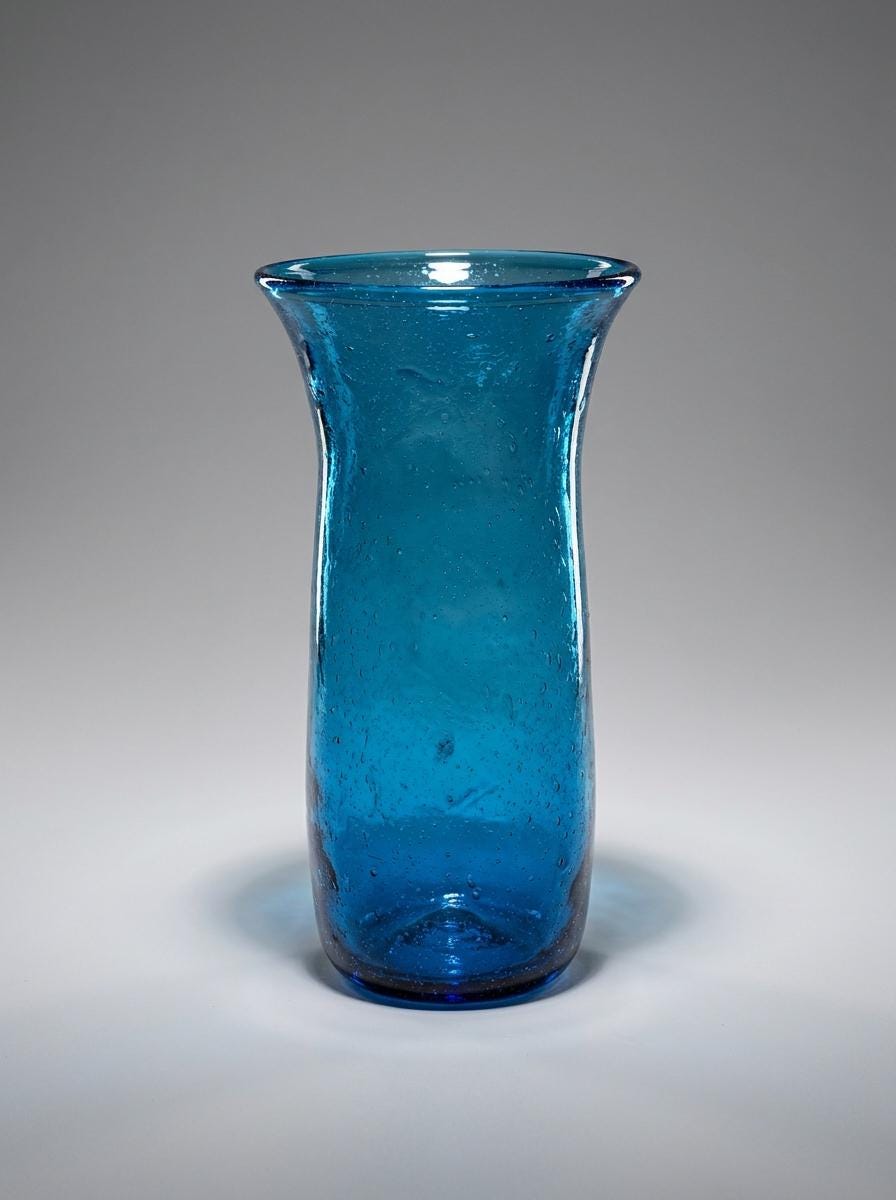 Handmade Turquoise Glass Vase 28 cm Flared Rim Hand Blown Egyptian by BEKYA