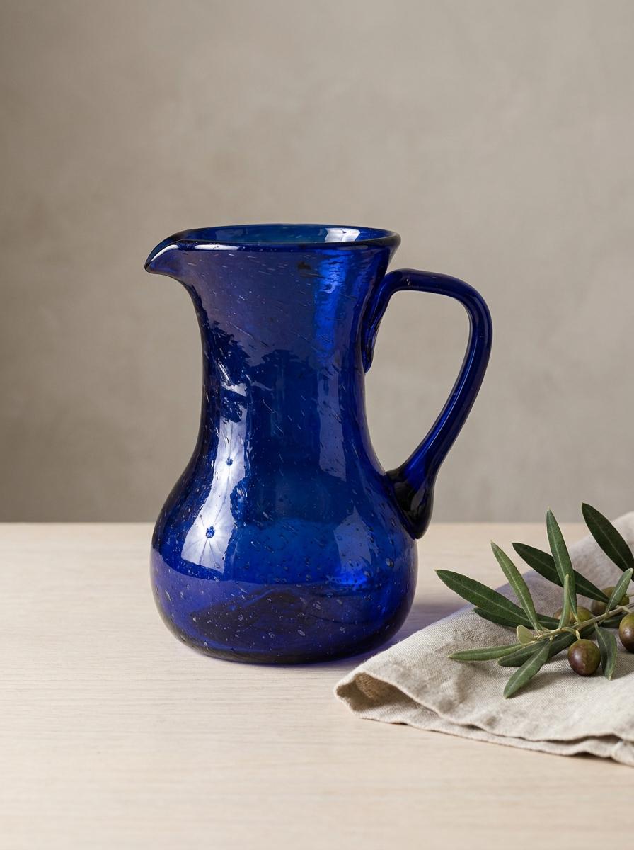 Handmade Cobalt Blue Glass Jug 19 cm Hand Blown Egyptian Pitcher by BEKYA