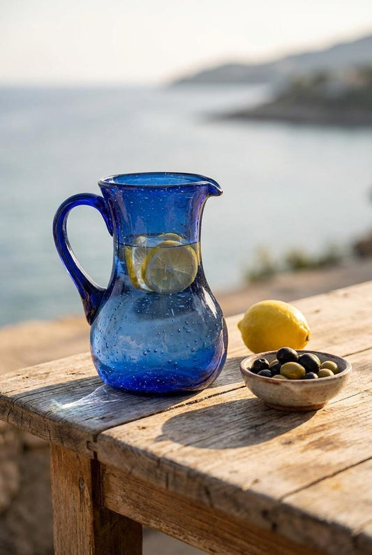 Handmade Cobalt Blue Glass Jug 19 cm Hand Blown Egyptian Pitcher by BEKYA