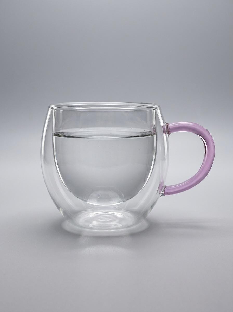 Pair of Handmade Double Walled Glass Tea Cups with Coloured Handles 8.5 cm by BEKYA