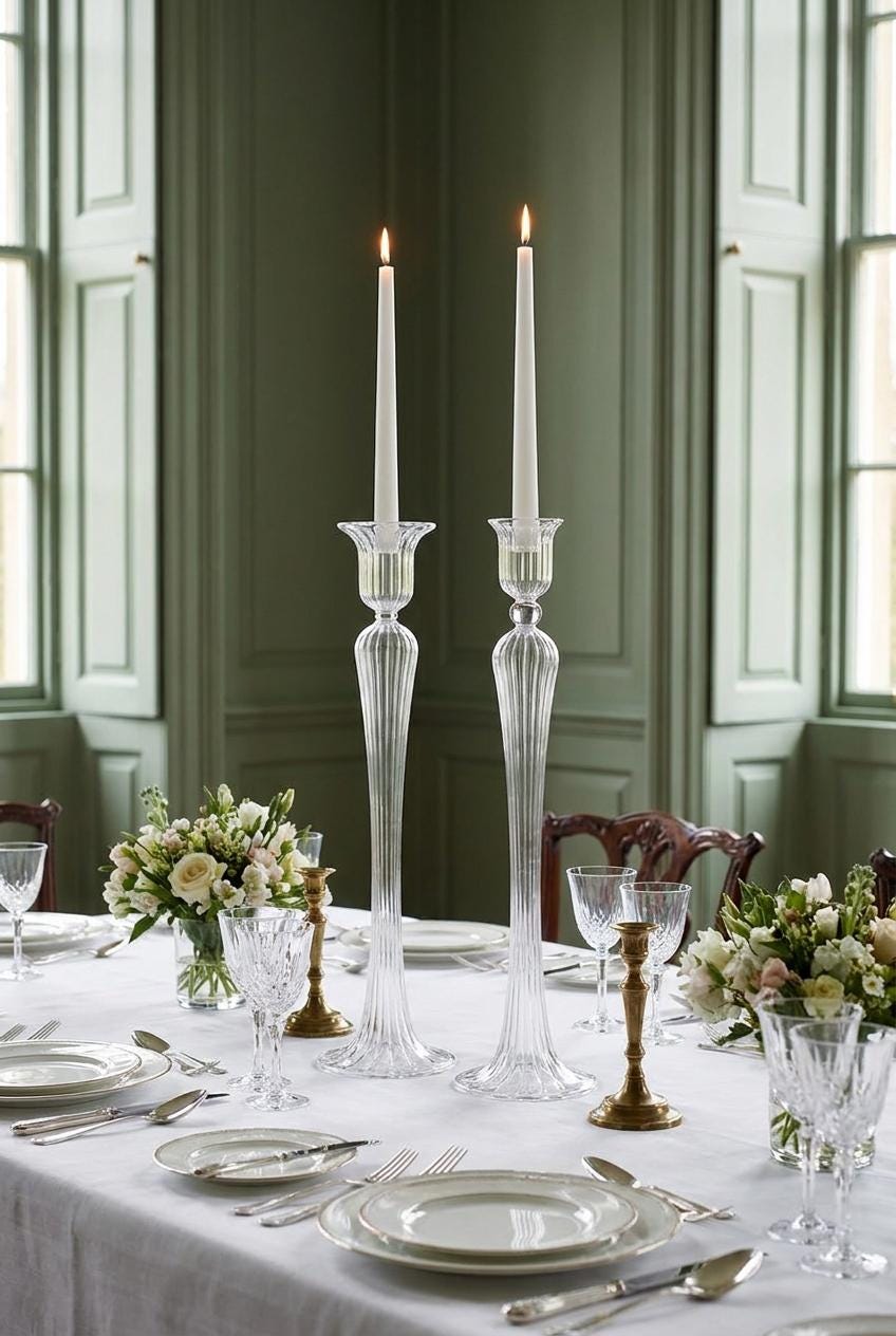Pair of Handmade Tall Glass Candlesticks 50 cm Hand Blown Egyptian Statement Candle Holders by BEKYA