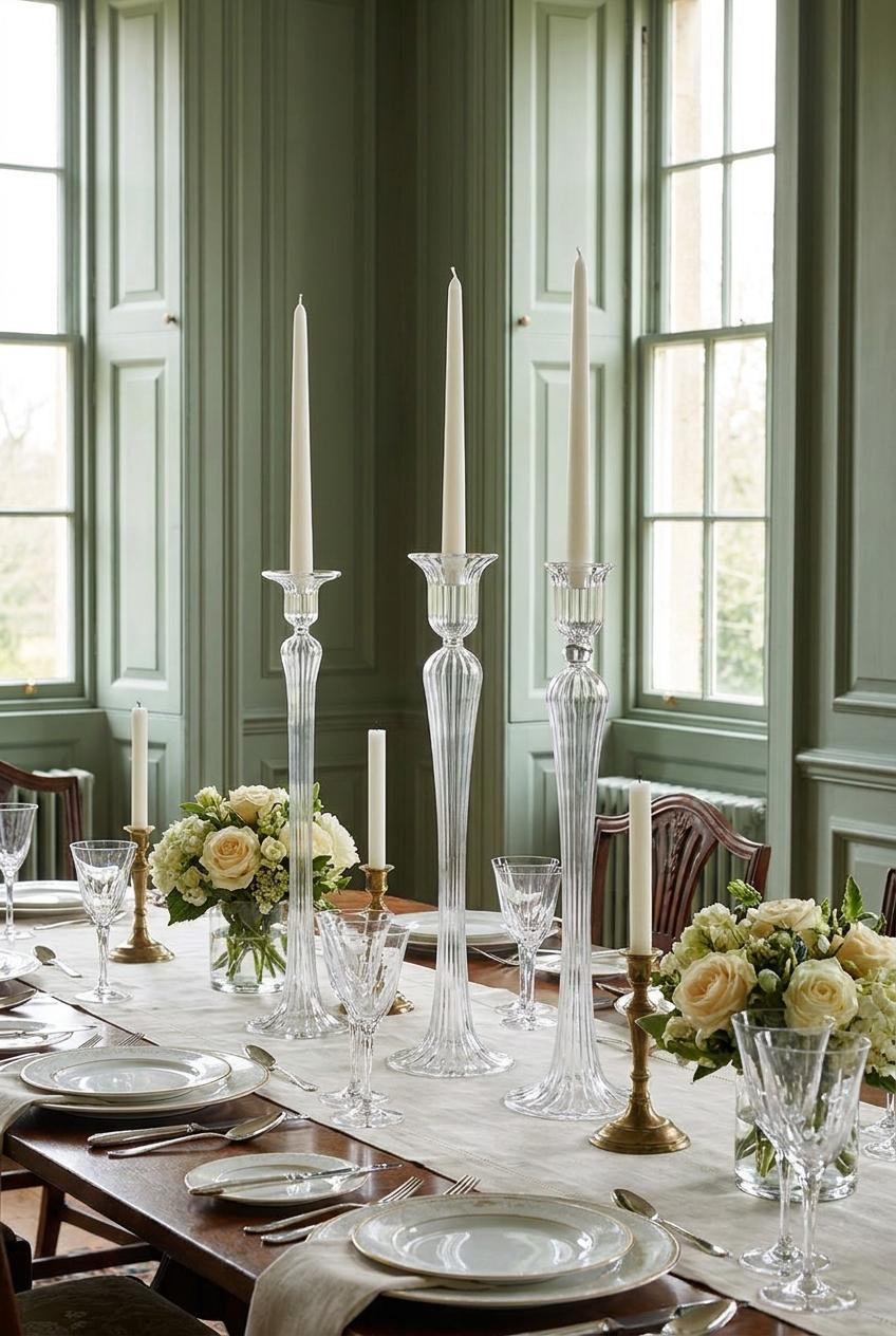 Set of 3 Handmade Tall Glass Candlesticks 45 cm and 50 cm Hand Blown Egyptian Centrepiece by BEKYA
