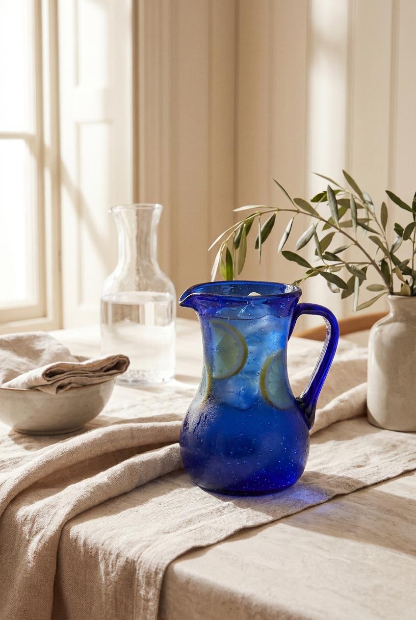 Handmade Cobalt Blue Glass Jug 19 cm Hand Blown Egyptian Pitcher by BEKYA