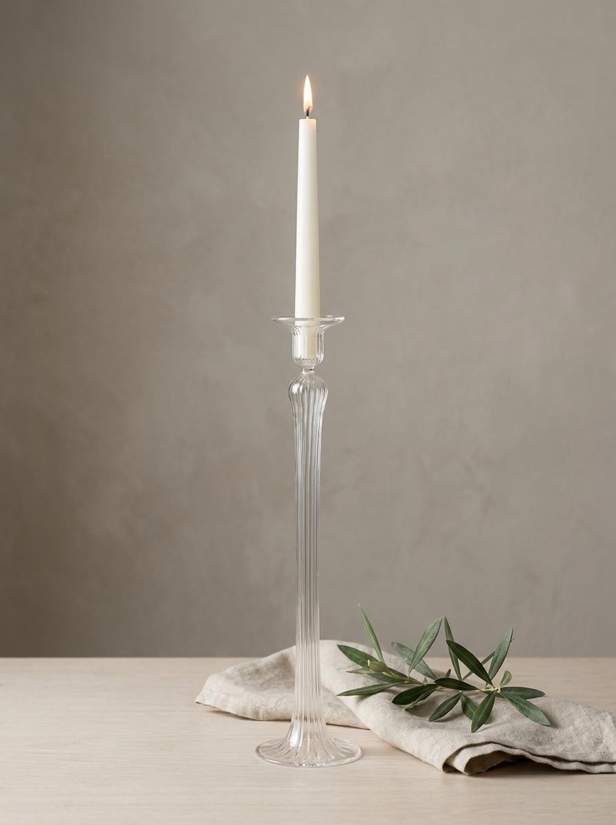 Handmade Tall Glass Candlestick 45 cm Hand Blown Egyptian Statement Candle Holder by BEKYA
