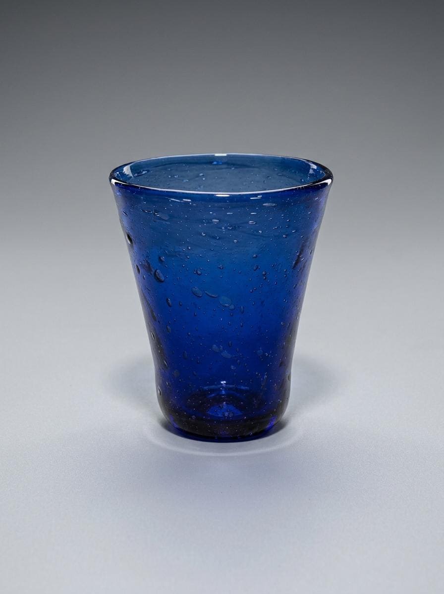 Handmade Cobalt Blue Hand Blown Glass V-Shaped Tumbler 10 cm Egyptian Artisan Drinkware by BEKYA