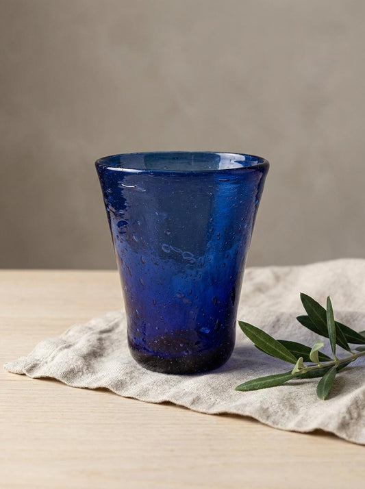 Handmade Cobalt Blue Hand Blown Glass V-Shaped Tumbler 10 cm Egyptian Artisan Drinkware by BEKYA