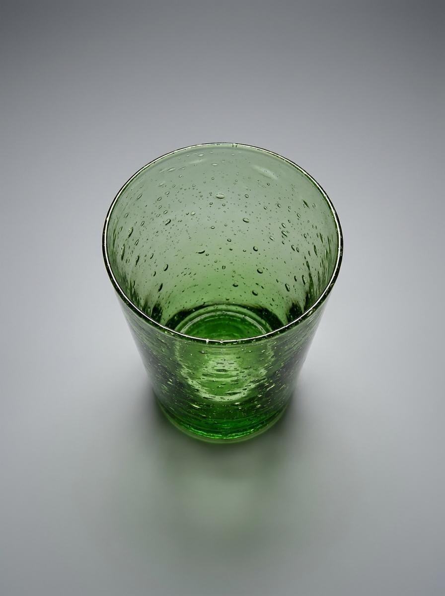 Handmade Green Hand Blown Glass V-Shaped Tumbler 10 cm Egyptian Artisan Drinkware by BEKYA