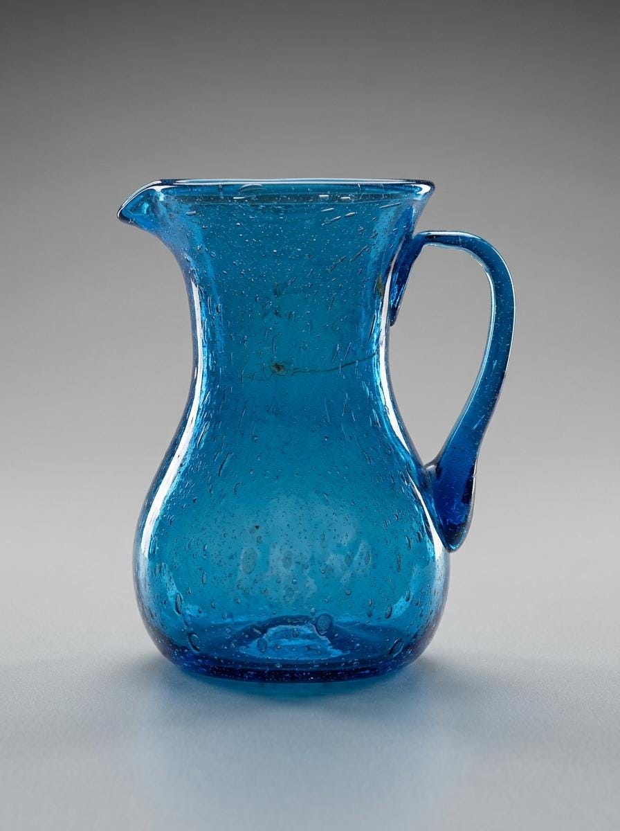 Handmade Turquoise Glass Jug 19 cm Hand Blown Egyptian Pitcher by BEKYA