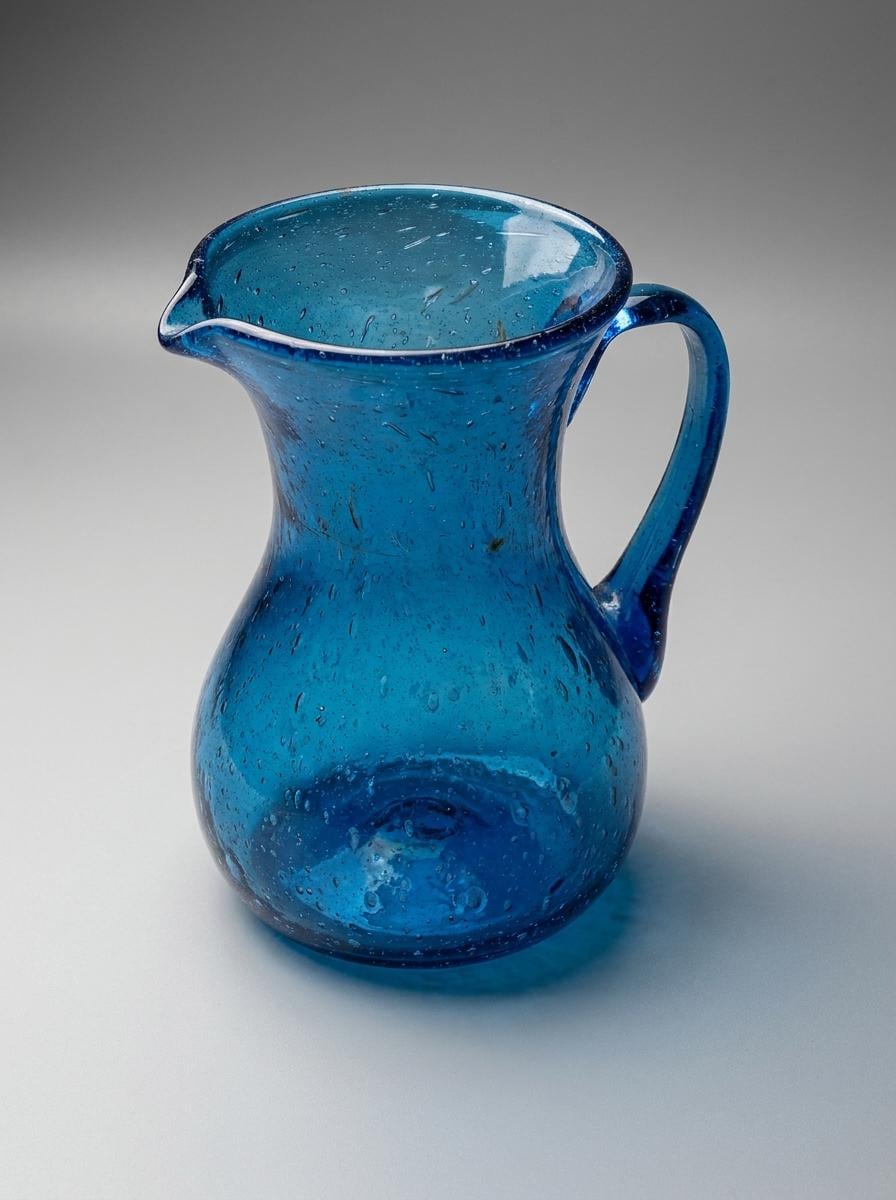 Handmade Turquoise Glass Jug 19 cm Hand Blown Egyptian Pitcher by BEKYA