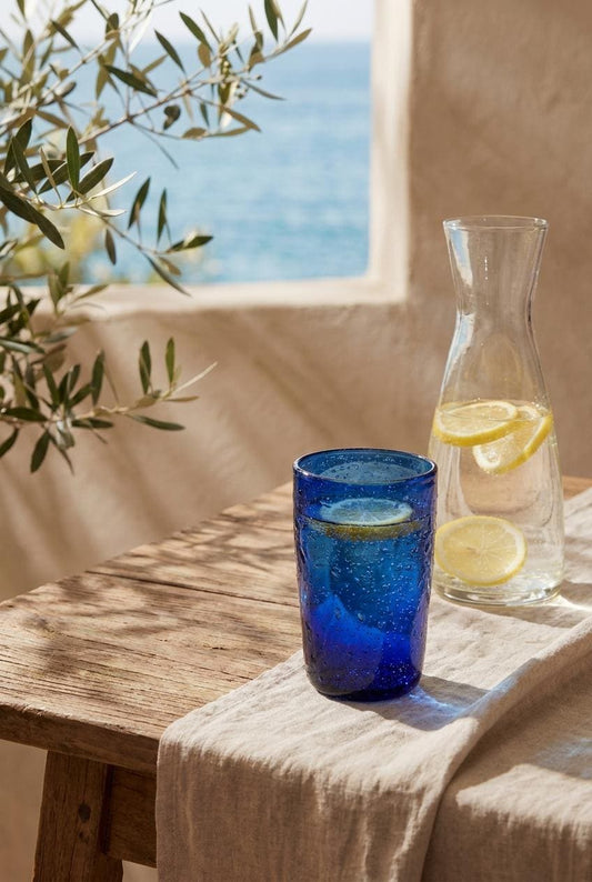 Handmade Cobalt Blue Hand Blown Glass Tumbler 13 cm Egyptian Artisan Drinkware by BEKYA