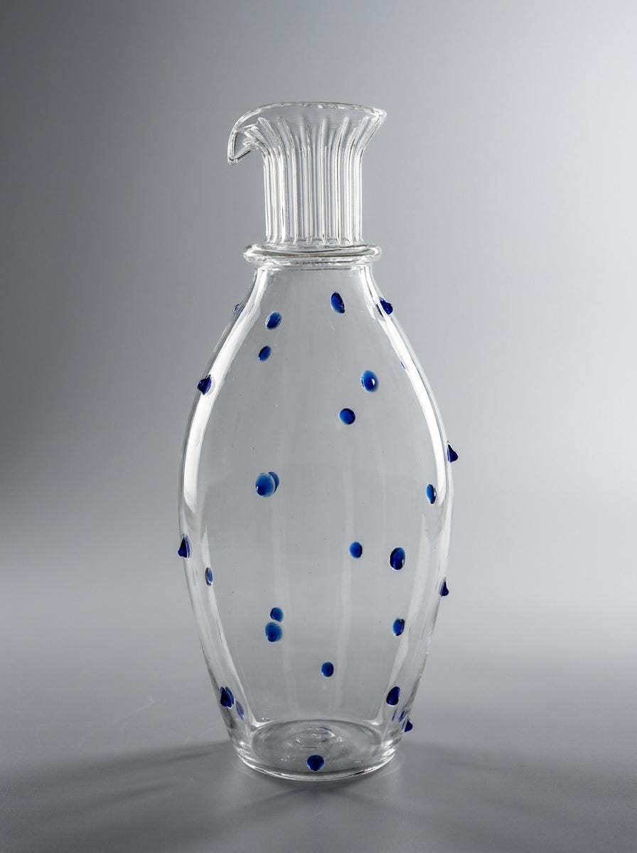 Handmade Glass Carafe with Cobalt Blue Dots 26.5 cm Hand Blown Egyptian Artisan by BEKYA