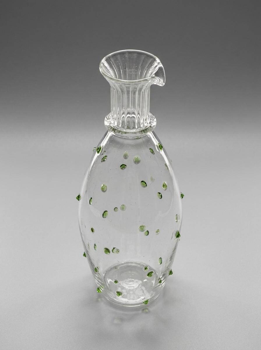 Handmade Glass Carafe with Green Dots 26.5 cm Hand Blown Egyptian Artisan by BEKYA