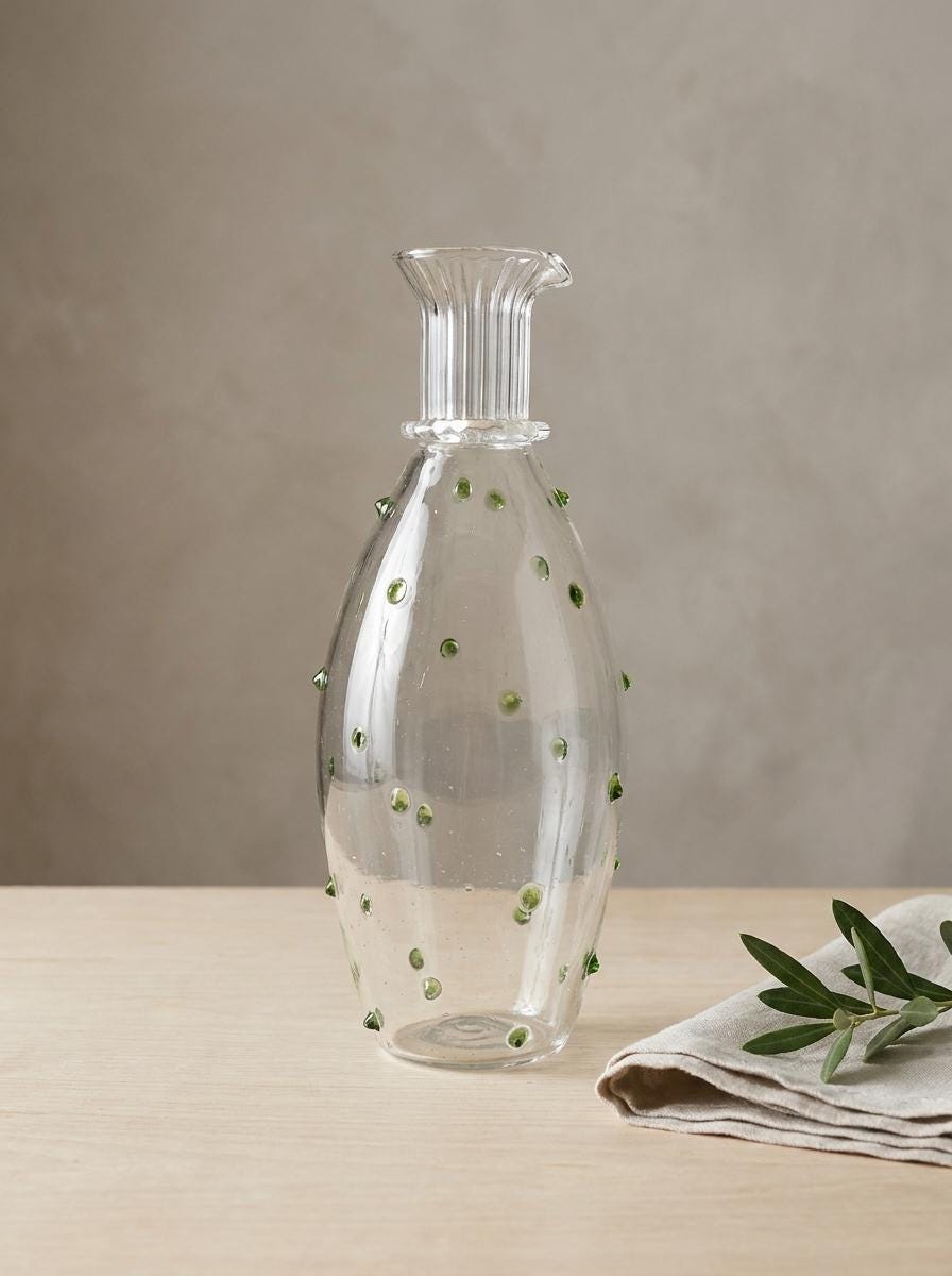 Handmade Glass Carafe with Green Dots 26.5 cm Hand Blown Egyptian Artisan by BEKYA