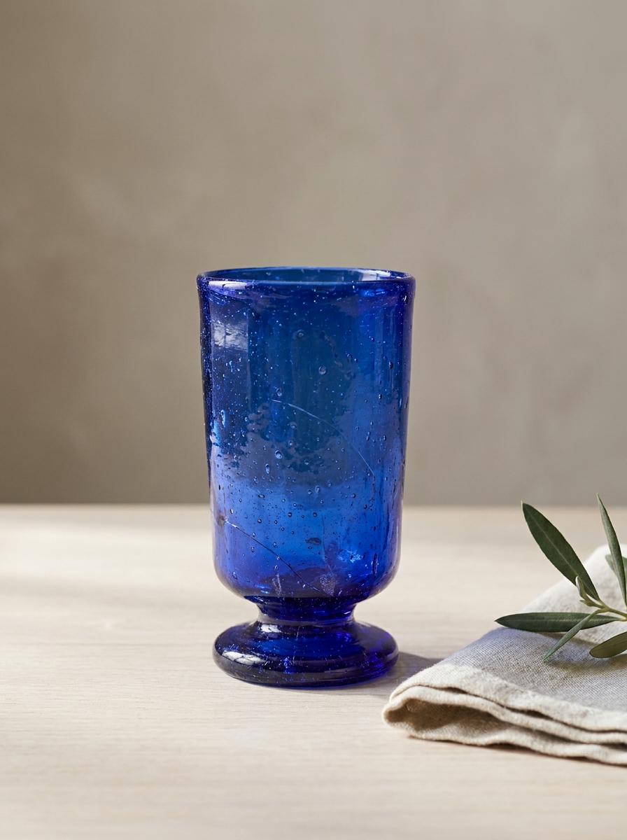 Handmade Cobalt Blue Hand Blown Glass Wine Goblet 11.5 cm Egyptian Artisan Drinkware by BEKYA