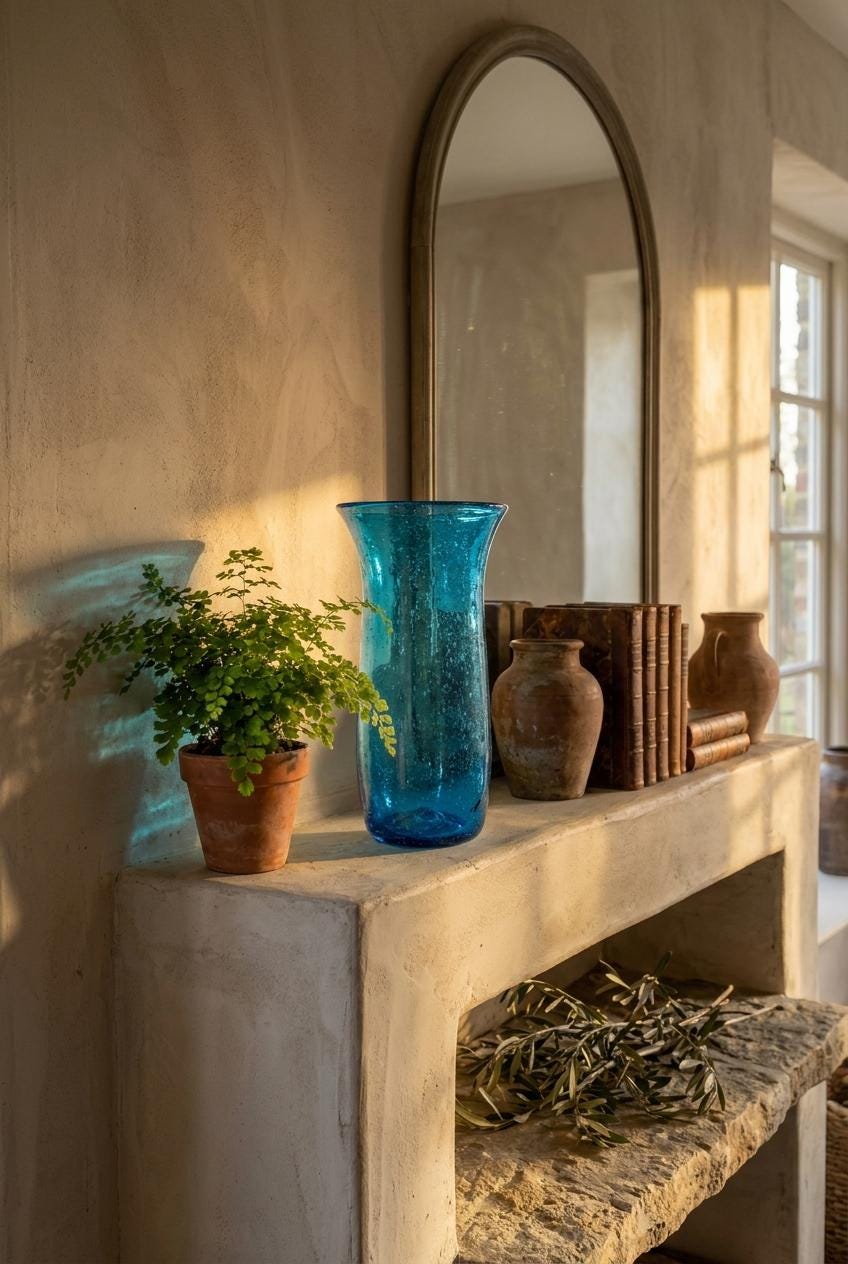 Handmade Turquoise Glass Vase 28 cm Flared Rim Hand Blown Egyptian by BEKYA
