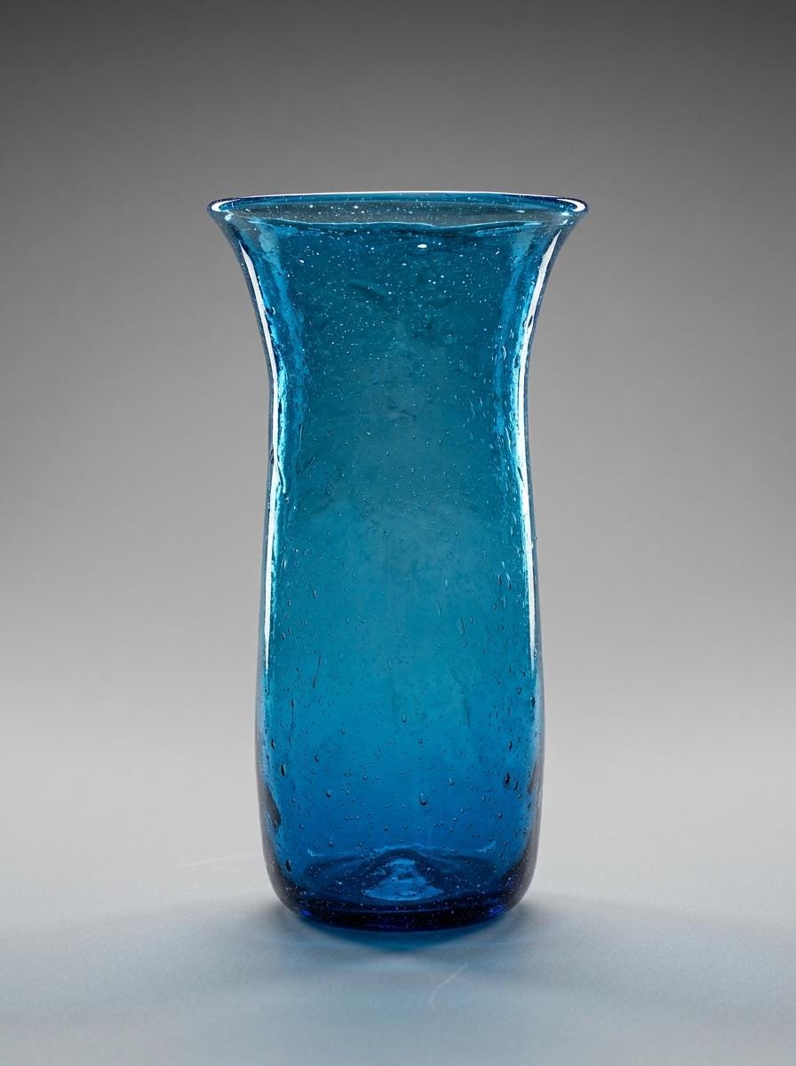 Handmade Turquoise Glass Vase 28 cm Flared Rim Hand Blown Egyptian by BEKYA