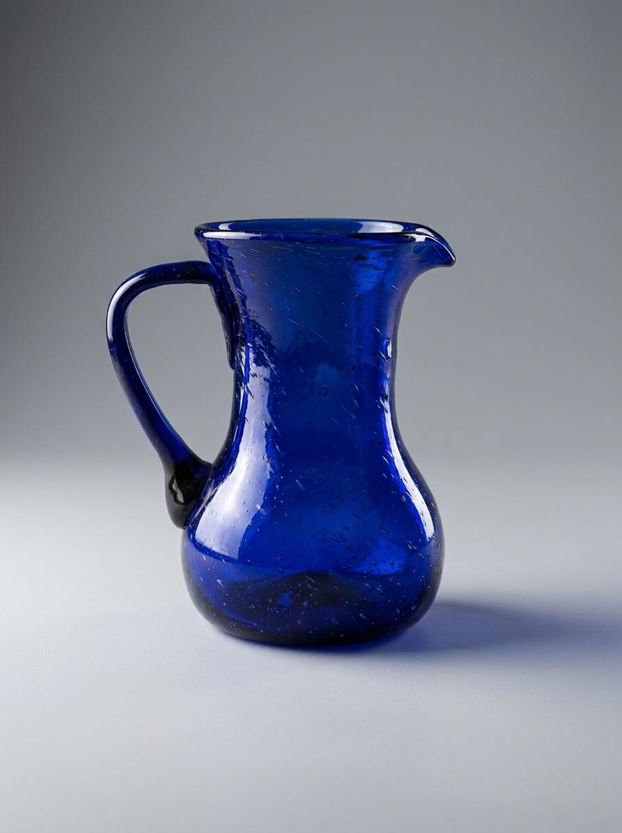 Handmade Cobalt Blue Glass Jug 19 cm Hand Blown Egyptian Pitcher by BEKYA