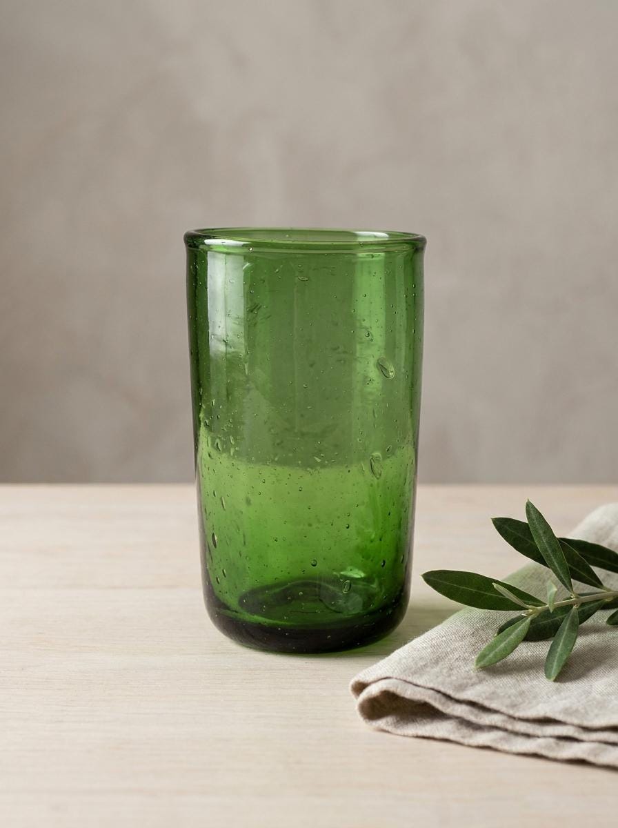 Handmade Green Hand Blown Glass Tumbler 13 cm Egyptian Artisan Drinkware by BEKYA