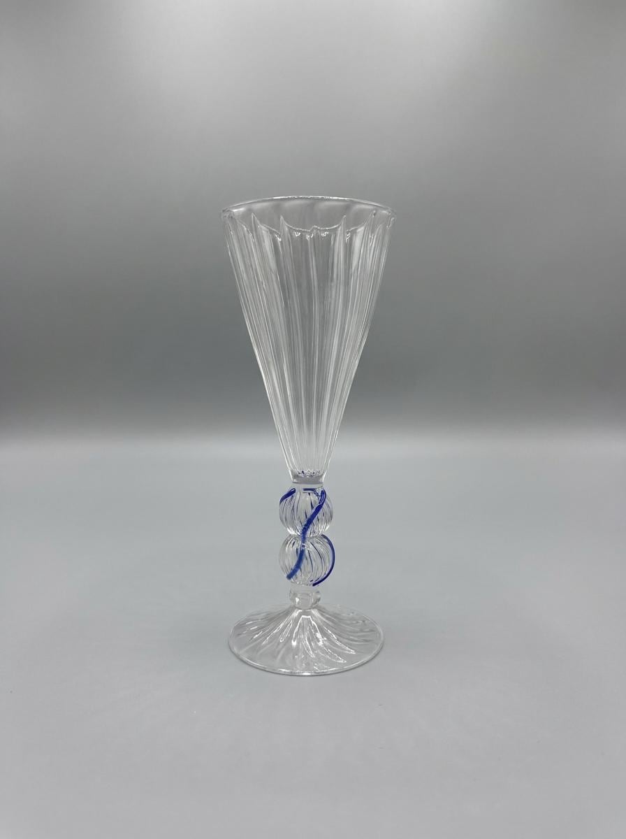 Handmade Hand Blown Champagne Glass with Blue Twisted Stem 20 cm Egyptian Artisan Glassware by BEKYA