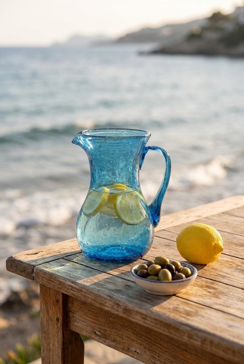 Handmade Turquoise Glass Jug 19 cm Hand Blown Egyptian Pitcher by BEKYA