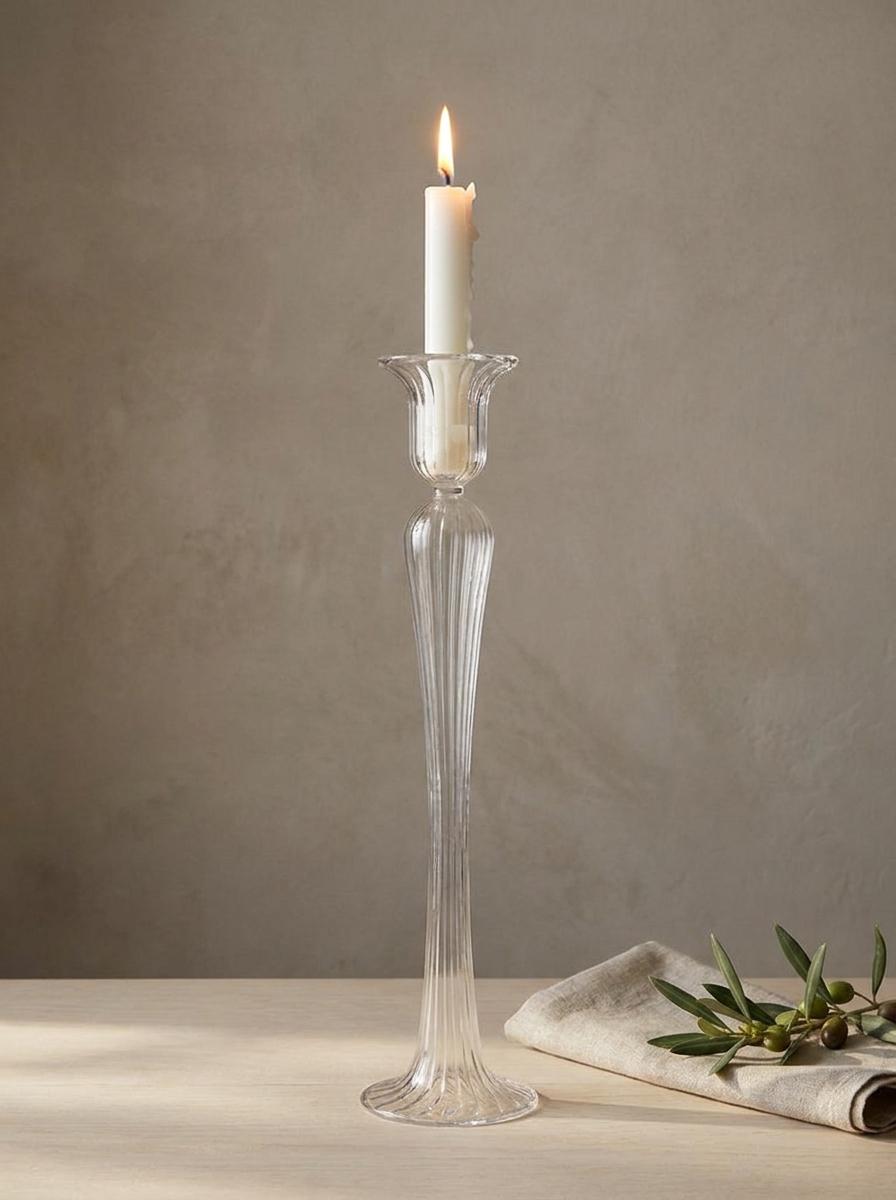 Handmade Tall Glass Candlestick 50 cm Trumpet Cup Hand Blown Egyptian Candle Holder by BEKYA