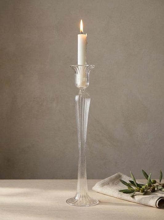 Handmade Tall Glass Candlestick 50 cm Trumpet Cup Hand Blown Egyptian Candle Holder by BEKYA