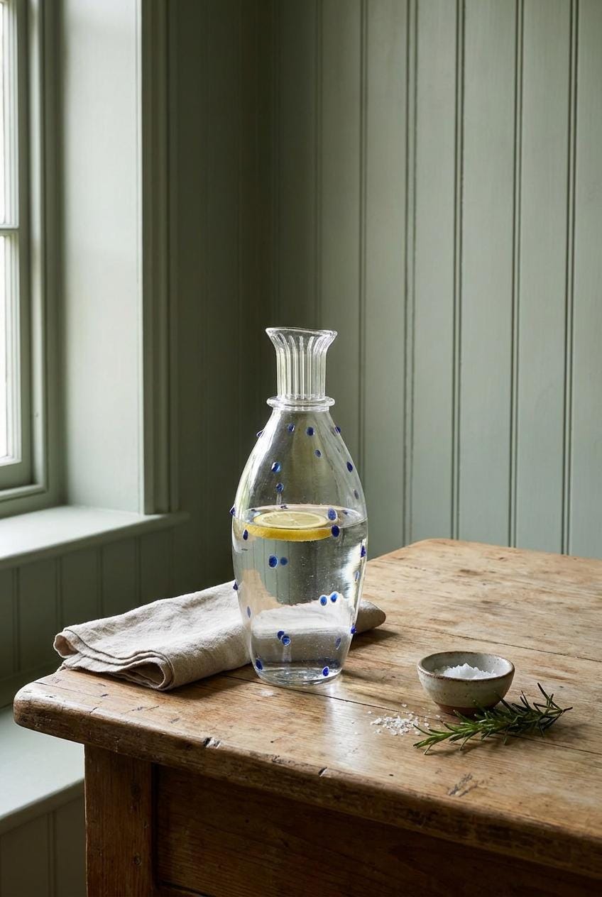 Handmade Glass Carafe with Cobalt Blue Dots 26.5 cm Hand Blown Egyptian Artisan by BEKYA