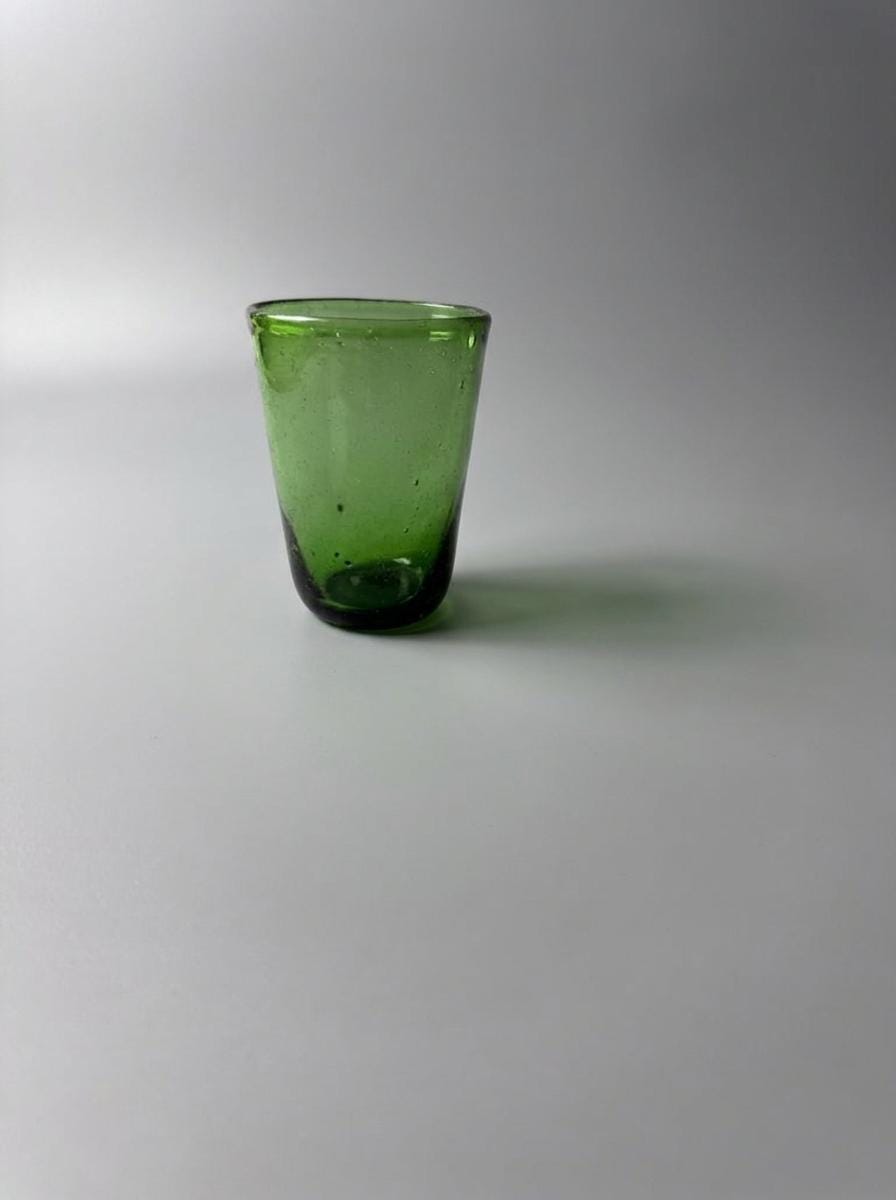 Handmade Green Hand Blown Glass V-Shaped Tumbler 10 cm Egyptian Artisan Drinkware by BEKYA