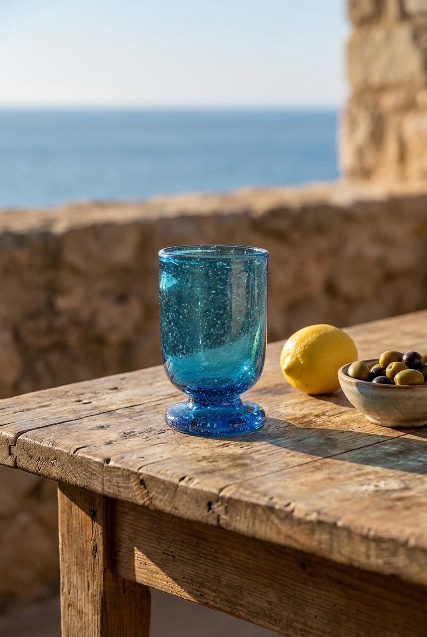 Handmade Turquoise Hand Blown Glass Wine Goblet 11.5 cm Egyptian Artisan Drinkware by BEKYA