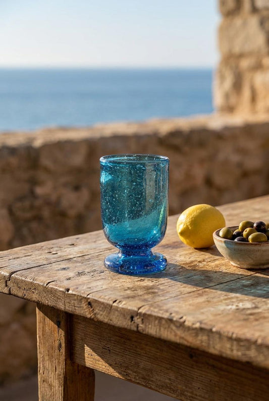 Handmade Turquoise Hand Blown Glass Wine Goblet 11.5 cm Egyptian Artisan Drinkware by BEKYA