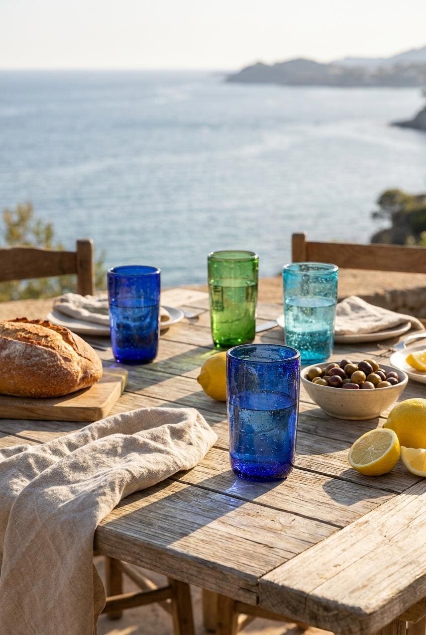Set of 4 Handmade Hand Blown Glass Tumblers 13 cm Mixed Colours Egyptian Artisan by BEKYA